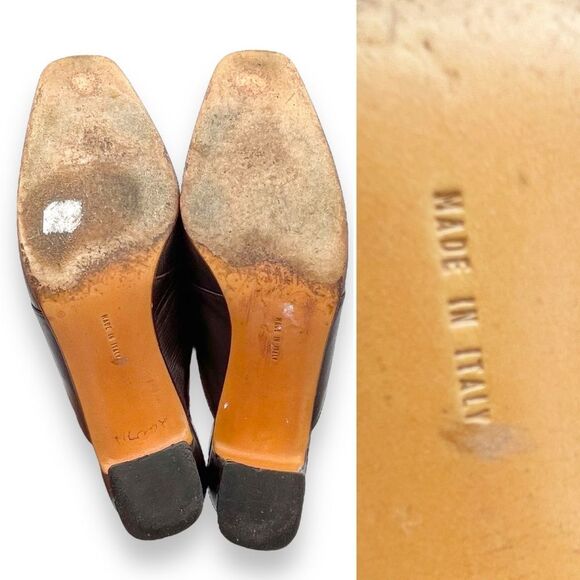 Vintage Salvatore Ferragamo Chocolate Brown Leather Square Toe Mules Size 8.5 - Picture 15 of 16